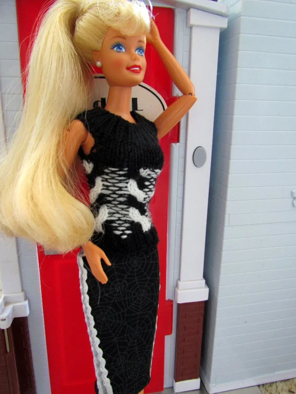 4 DOLLS: KEN w ROOTED HAIR + 3 BARBIES w LONG HAIR, CLOTHES, BEND LEGS